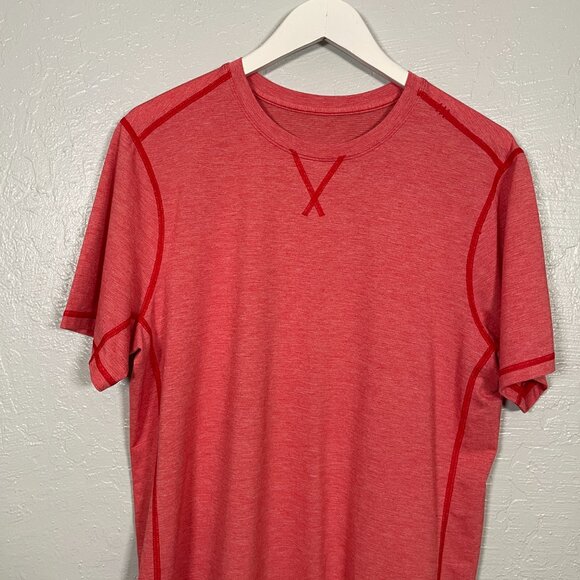 Lululemon Men L Heathered Lulu Red T.H.E. Crew Shirt Short Sleeve Athletic - Picture 3 of 8